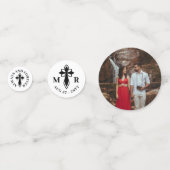 Elegante Decoratieve Cross Monogram & foto's Huwel Confetti (Voorkanten)
