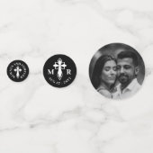 Elegante Decoratieve Cross Monogram & foto's Huwel Confetti (Achterkanten)