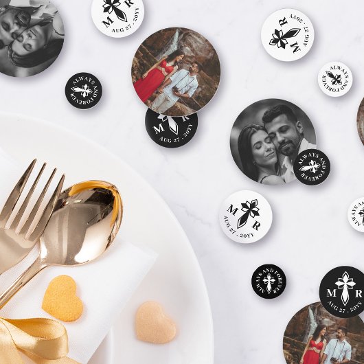 Elegante Decoratieve Cross Monogram & foto's Huwel Confetti