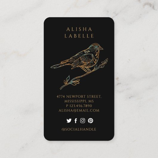 Elegante decoratieve geperste vogel Logo wit Visitekaartje (Achterkant)