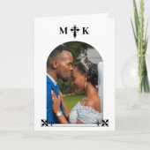 Elegante decoratieve kruis monogram foto bedankkaart (Voorkant)