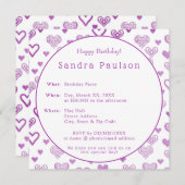 Elegante decoratieve paarse harten verjaardagsfees kaart (Voorkant / Achterkant)