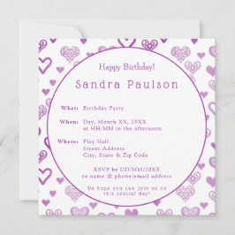 Elegante decoratieve paarse harten verjaardagsfees kaart