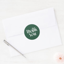 Elegante decoratieve serif diepe dennenboom bedank ronde sticker