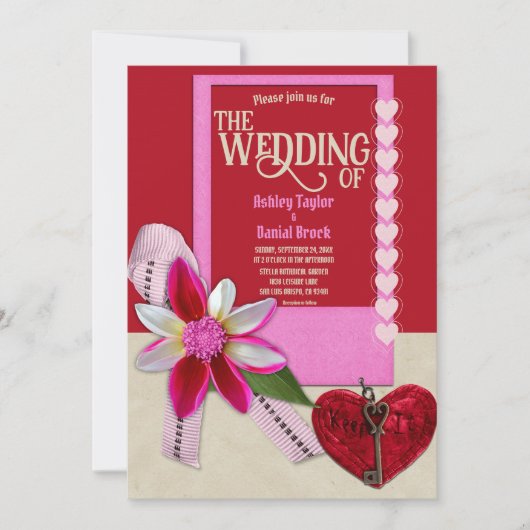 Elegante Decoratieve Valentijn Rood Romantisch Huw Kaart (Voorkant)