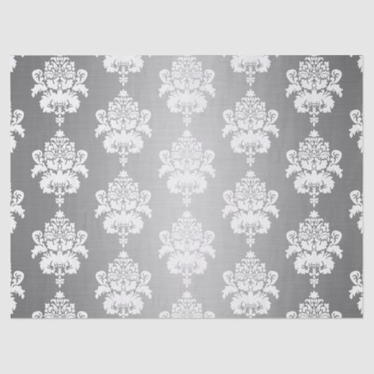 Elegante  Decoupage Gloeiende Zilveren Damast Tissuepapier (Voorkant)