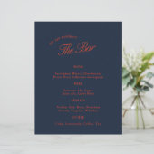 Elegante Deep Blue Black & Red Wedding Bar Menu (Staand voorkant)