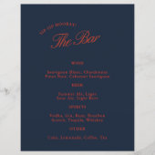 Elegante Deep Blue Black & Red Wedding Bar Menu (Voorkant)