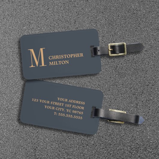 Elegante Deep Blue Brown Bold Bagagelabel