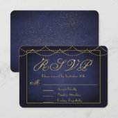 Elegante Deep Blue en Gold Glitter RSVP-kaarten RSVP Kaartje (Voorkant / Achterkant)