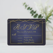 Elegante Deep Blue en Gold Glitter RSVP-kaarten RSVP Kaartje (Staand voorkant)