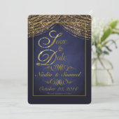 Elegante Deep Blue en Gold Glitter Save the Dates Save The Date (Staand voorkant)