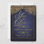 Elegante Deep Blue en Gold Glitter Save the Dates Save The Date (Voorkant)