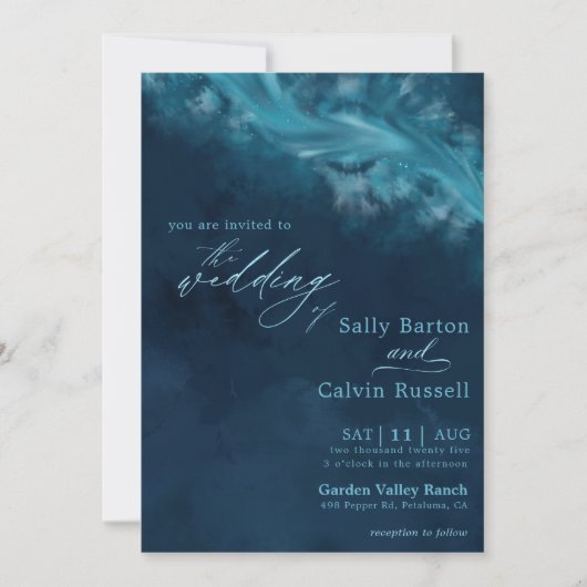 Elegante Deep Blue Ocean Wave bruiloft Kaart (Voorkant)