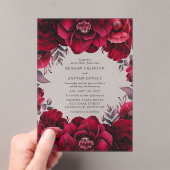 Elegante Deep Crimson Red Floral Romantische bruil Acryl Uitnodigingen (Insitu (Draagbaar))