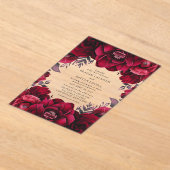Elegante Deep Crimson Red Floral Romantische bruil Acryl Uitnodigingen (Laagn)
