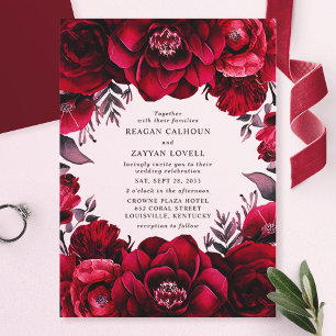 Elegante Deep Crimson Red Floral Romantische bruil Acryl Uitnodigingen