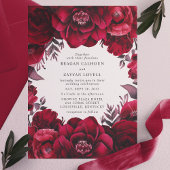 Elegante Deep Crimson Red Floral Romantische bruil Vellum Uitnodigingen