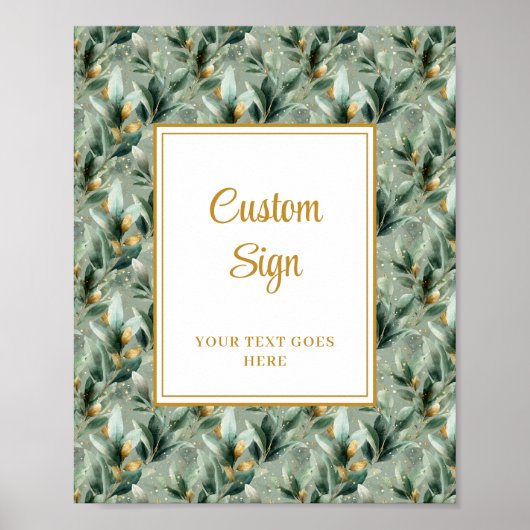 Elegante Deep Green Gold Eucalyptus Wedding Custom Poster (Voorkant)