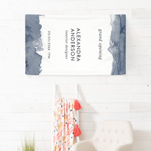 Elegante Deep Grey Waterverf Minimal Grand Opening Spandoek (Insitu)