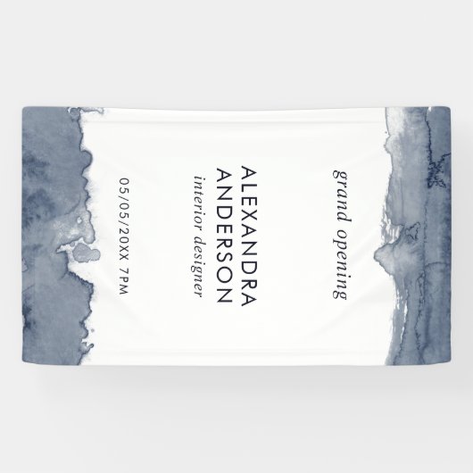 Elegante Deep Grey Waterverf Minimal Grand Opening Spandoek (Horizontaal)