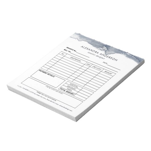 Elegante Deep Grey Waterverf Minimal Invoice Notitieblok (Linkerzijde)
