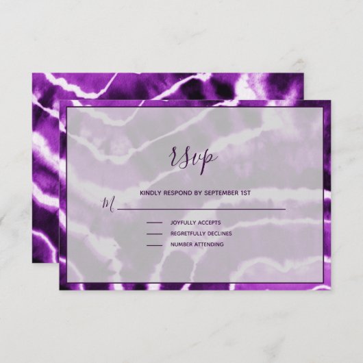 Elegante Deep Paarse Marmeren Batik Wedding RSVP K (Voorkant / Achterkant)