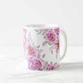 Elegante Deep Pink Floral Heart Waterverf Koffiemok (Voorkant rechts)