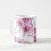 Elegante Deep Pink Floral Heart Waterverf Koffiemok (Voorkant links)