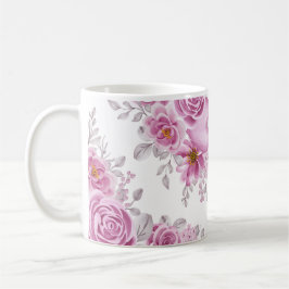 Elegante Deep Pink Floral Heart Waterverf Koffiemok