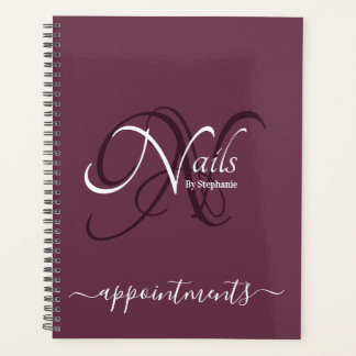 Elegante Deep Plum Monogram Nail Artist Appt Planner