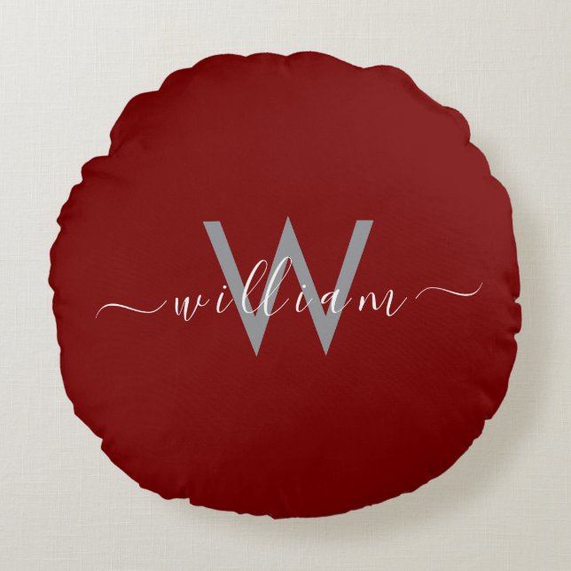 Elegante Deep Red Round Pillow met aangepaste naam Rond Kussen (Voorkant)