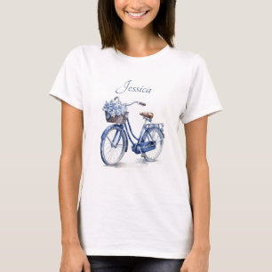 Elegante Delft Blauw Bloem Motief Fiets Persoonlij T-shirt