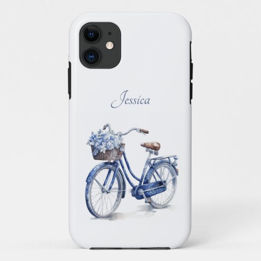 Elegante Delft Blauw Bloemendecor Fiets Gepersonal Case-Mate iPhone Case (Achterkant)