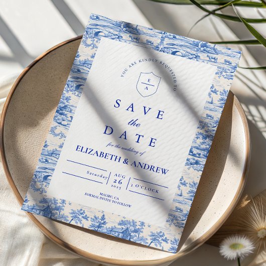 Elegante Delft Blauw Chinoiserie Bruiloft Save The Date