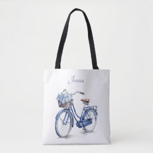 Elegante Delft Blauwe Bloem Fietspersoonlijk Tote Bag