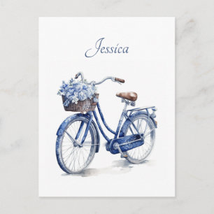 Elegante Delft Blauwe Bloemrijke Fiets Persoonlijk Briefkaart