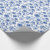 Elegante Delfts Blauwe Bloemen Cadeaupapier (Hoek)