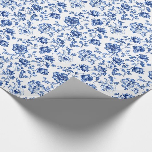 Elegante Delfts Blauwe Bloemen Cadeaupapier (Hoek)