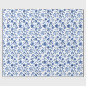 Elegante Delfts Blauwe Bloemen Cadeaupapier (Vlak)