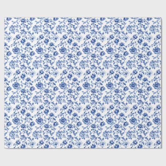 Elegante Delfts Blauwe Bloemen Cadeaupapier (Vlak)