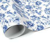 Elegante Delfts Blauwe Bloemen Cadeaupapier (Rol Hoek)