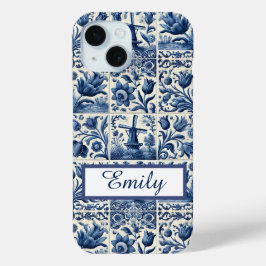 Elegante Delftse Tegels gepersonaliseerd iPhone 15 Case