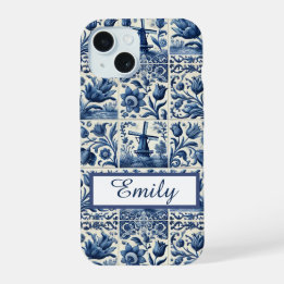 Elegante Delftse Tegels gepersonaliseerd iPhone 15 Case