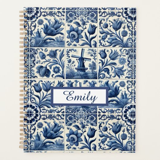 Elegante Delftse Tegels gepersonaliseerd Planner (Voorkant)