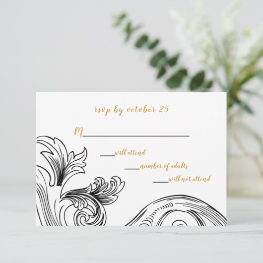 Elegante Delicate Bloemige Trouw  RSVP Kaartje (Staand voorkant)