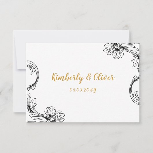 Elegante Delicate Bloemige Trouw  RSVP Kaartje (Achterkant)