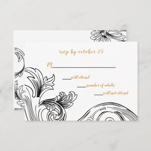 Elegante Delicate Bloemige Trouw  RSVP Kaartje (Voorkant / Achterkant)