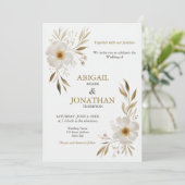 Elegante Delicate Floral White Rose Wedding Kaart (Staand voorkant)