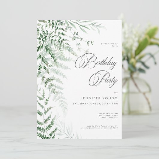 Elegante Delicate Greenery Varens Verjaardag Kaart (Staand voorkant)